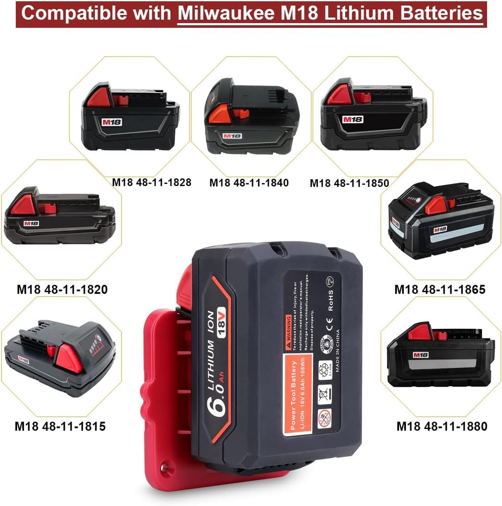 6Pcs Wall Mount Battery Holders for Milwaukee M18 [Red]