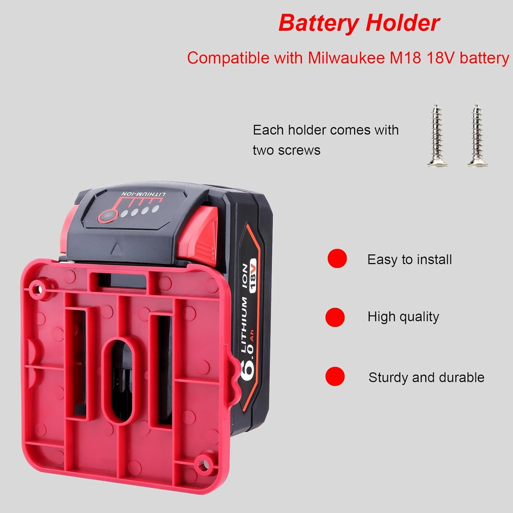 6Pcs Wall Mount Battery Holders for Milwaukee M18 [Red]