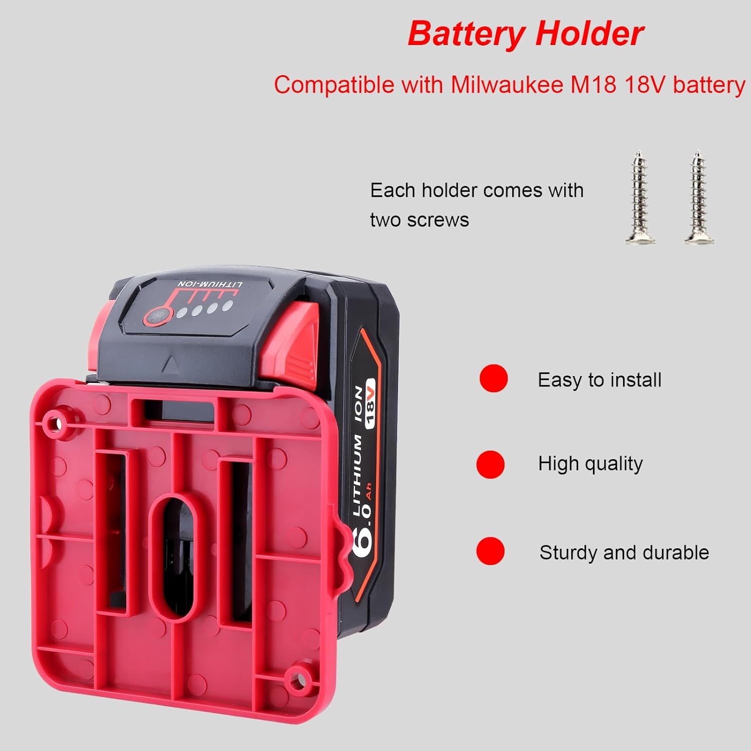 6Pcs Wall Mount Battery Holders for Milwaukee M18 [Red]