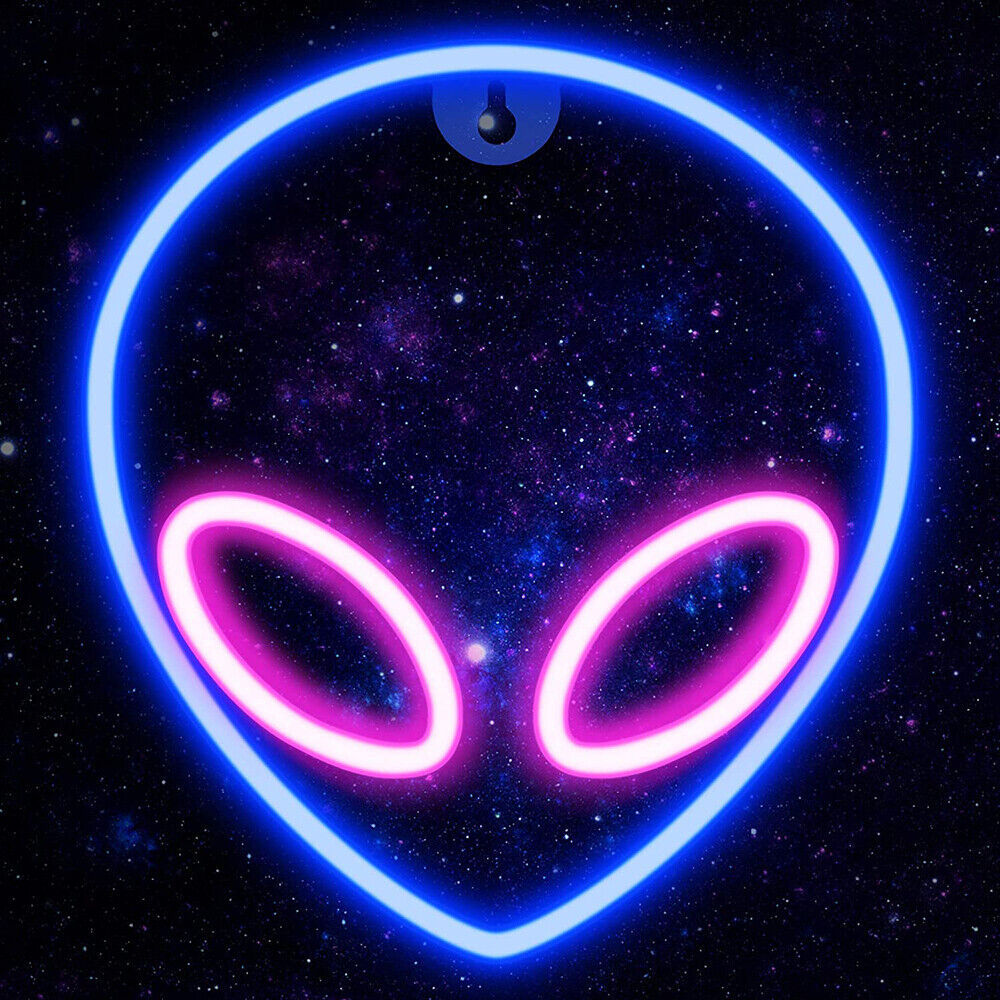 Alien Neon Sign Blue Pink LED Wall Light Gaming Room Bedroom Decor