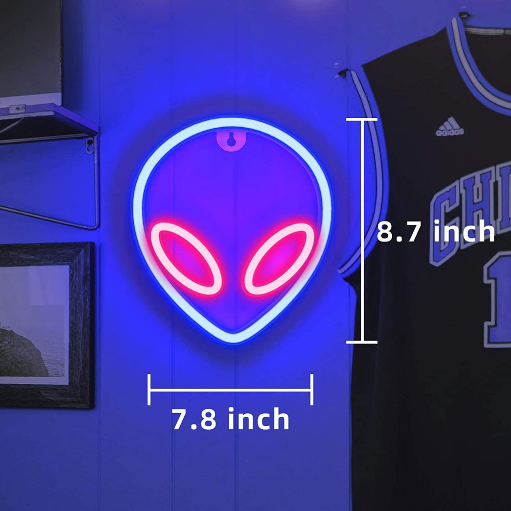 Alien Neon Sign Blue Pink LED Wall Light Gaming Room Bedroom Decor