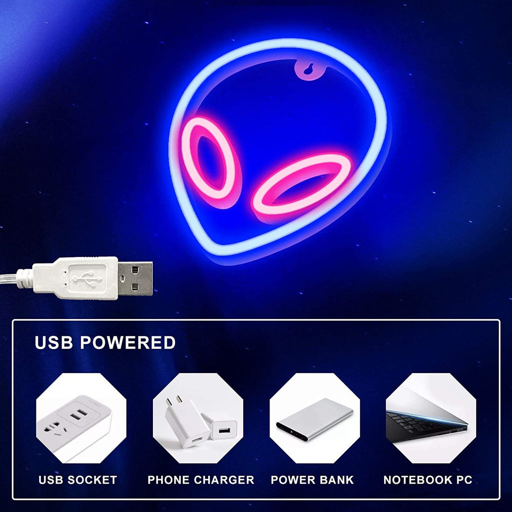 Alien Neon Sign Blue Pink LED Wall Light Gaming Room Bedroom Decor