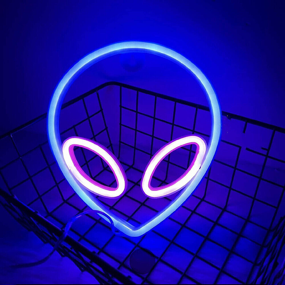 Alien Neon Sign Blue Pink LED Wall Light Gaming Room Bedroom Decor