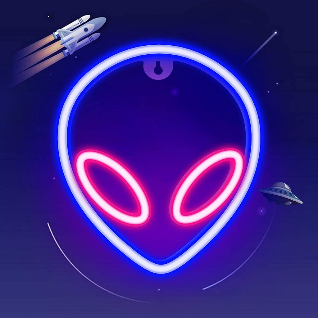 Alien Neon Sign Blue Pink LED Wall Light Gaming Room Bedroom Decor