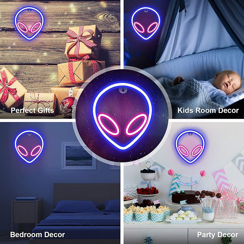 Alien Neon Sign Blue Pink LED Wall Light Gaming Room Bedroom Decor