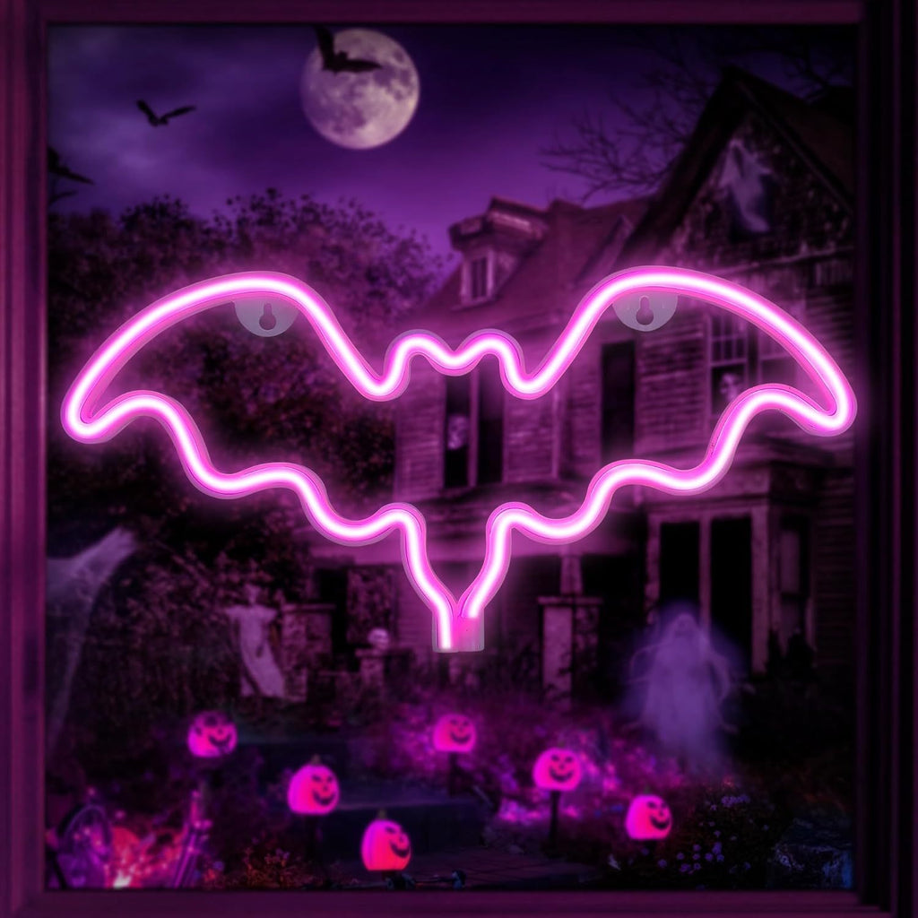 Pink Bat LED Neon Sign USB Battery Halloween Wall Light Bedroom Gaming Room Decor