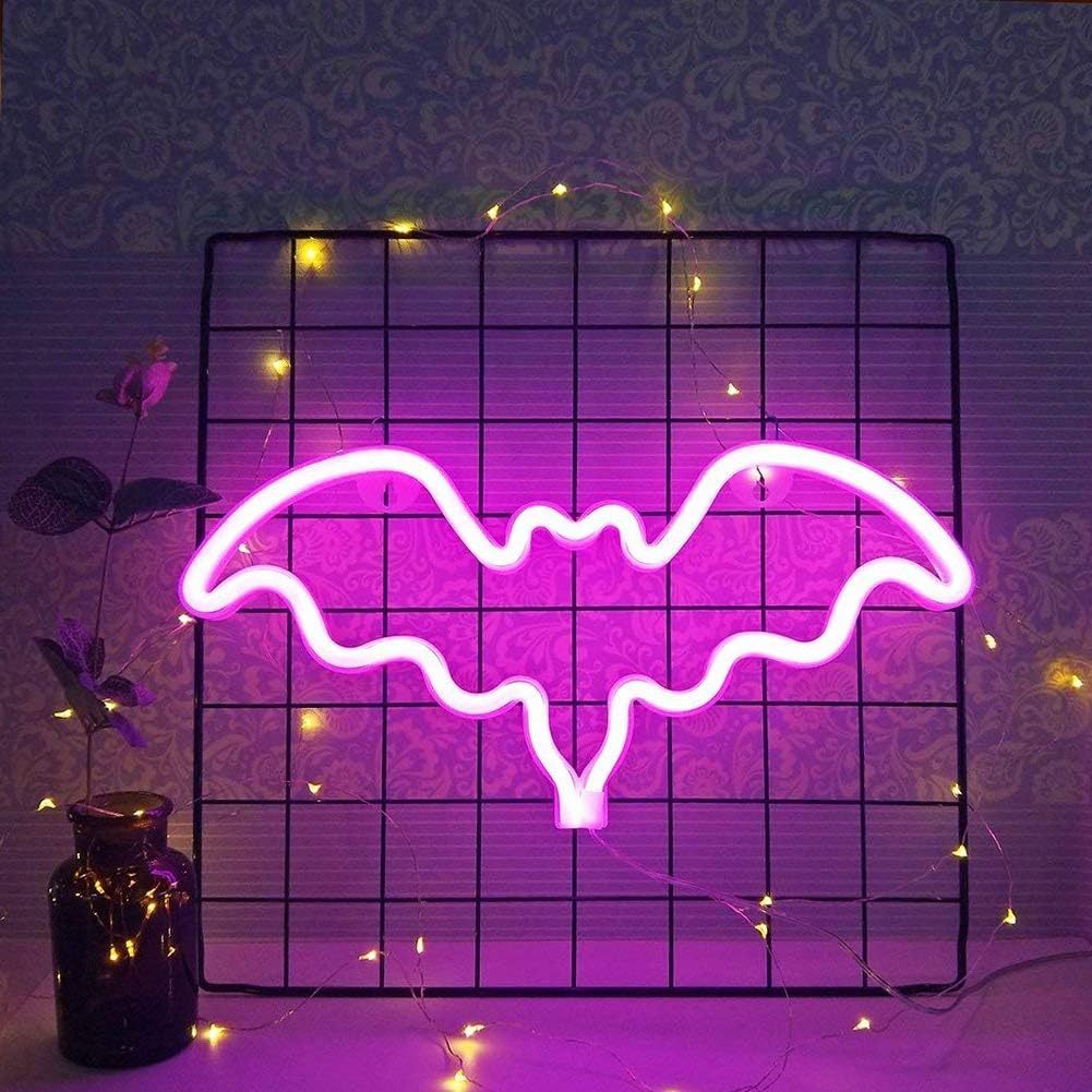 Pink Bat LED Neon Sign USB Battery Halloween Wall Light Bedroom Gaming Room Decor
