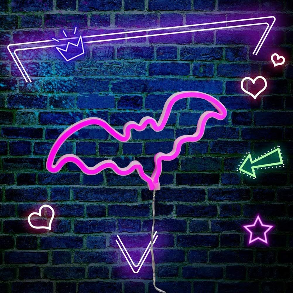 Pink Bat LED Neon Sign USB Battery Halloween Wall Light Bedroom Gaming Room Decor
