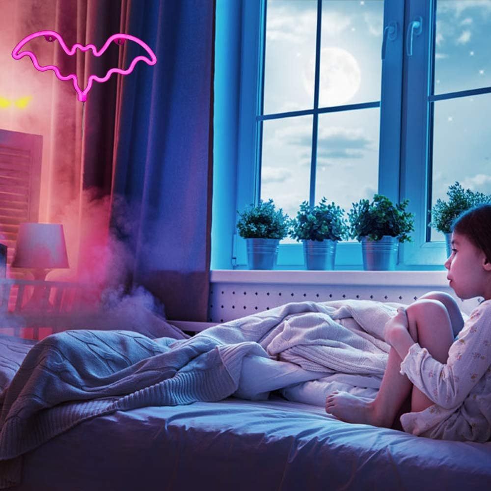 Pink Bat LED Neon Sign USB Battery Halloween Wall Light Bedroom Gaming Room Decor