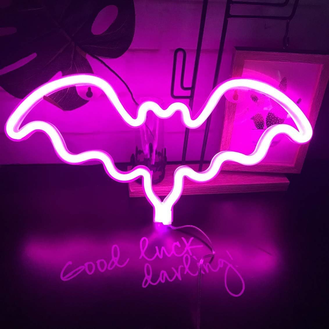 Pink Bat LED Neon Sign USB Battery Halloween Wall Light Bedroom Gaming Room Decor