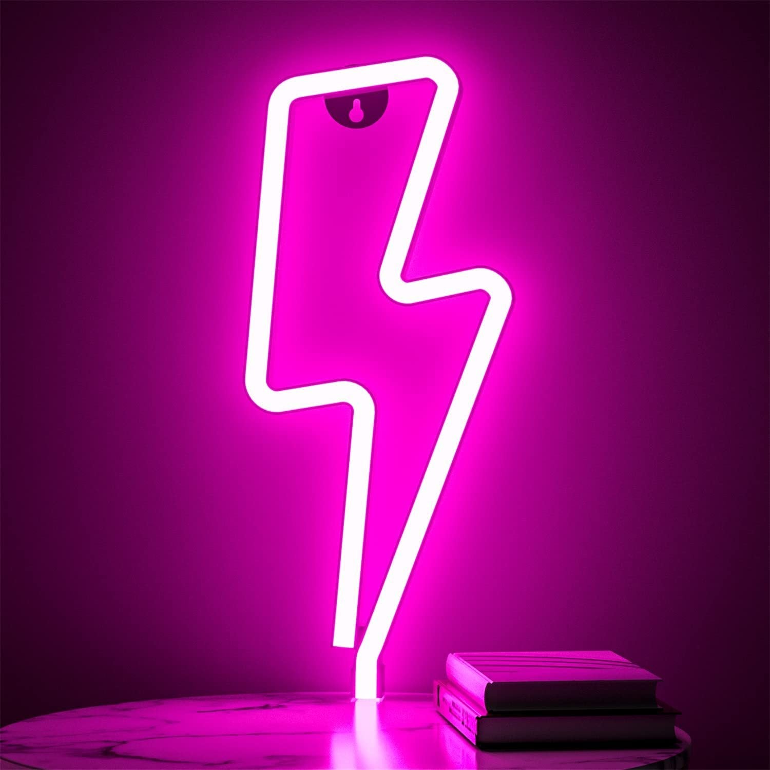 Pink Lightning Bolt LED Neon Sign USB Battery Wall Light Bedroom Gaming Room Decor
