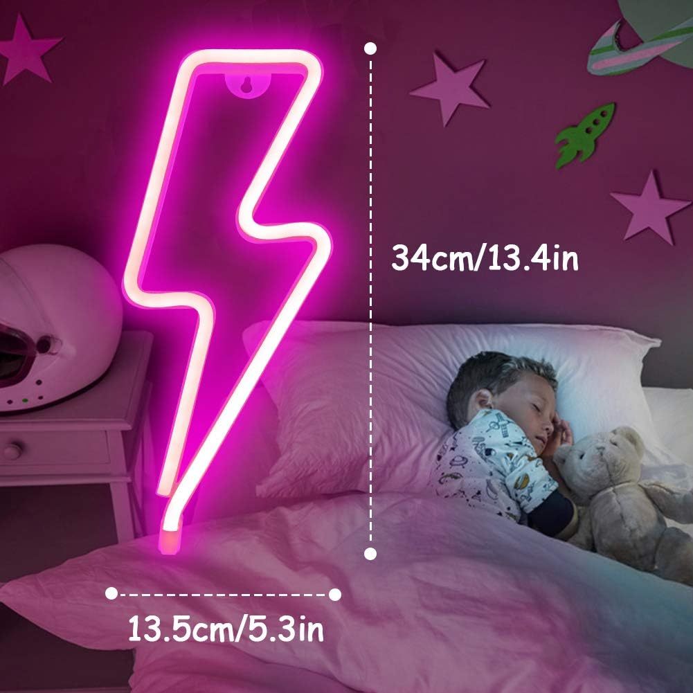 Pink Lightning Bolt LED Neon Sign USB Battery Wall Light Bedroom Gaming Room Decor