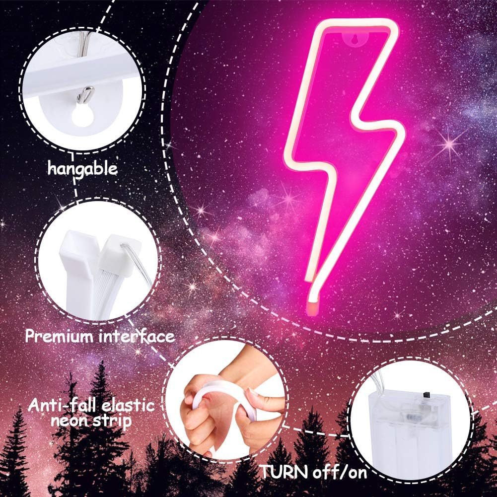 Pink Lightning Bolt LED Neon Sign USB Battery Wall Light Bedroom Gaming Room Decor