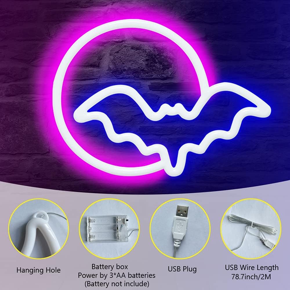Neon Sign Light Bat LED Neon Light LED Neon Sign Light Battery Powered USB Party Decoration Light Home Decoration