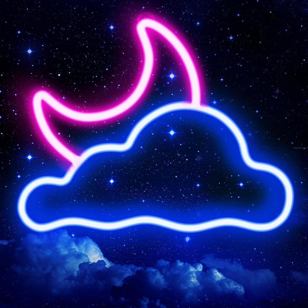 Cloud Moon Neon Sign USB LED Wall Light Bedroom Kids Room Decor