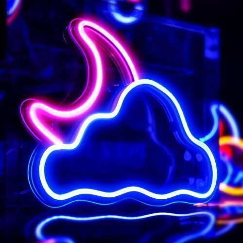 Cloud Moon Neon Sign USB LED Wall Light Bedroom Kids Room Decor