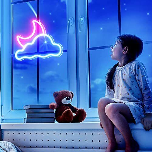 Cloud Moon Neon Sign USB LED Wall Light Bedroom Kids Room Decor