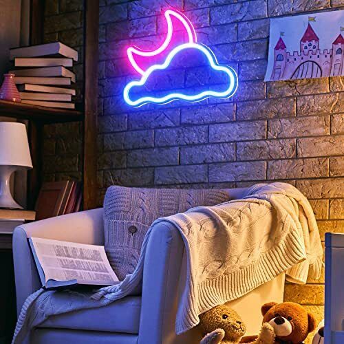 Cloud Moon Neon Sign USB LED Wall Light Bedroom Kids Room Decor