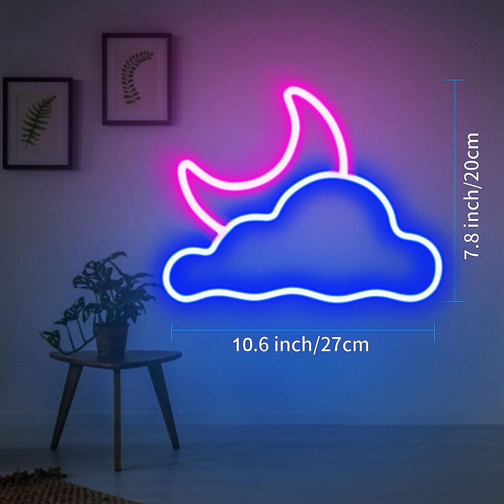 Cloud Moon Neon Sign USB LED Wall Light Bedroom Kids Room Decor