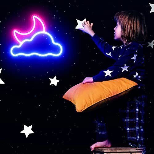 Cloud Moon Neon Sign USB LED Wall Light Bedroom Kids Room Decor