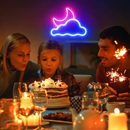 Cloud Moon Neon Sign USB LED Wall Light Bedroom Kids Room Decor