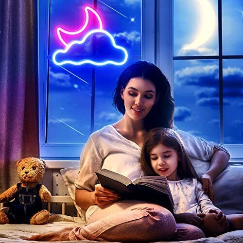 Cloud Moon Neon Sign USB LED Wall Light Bedroom Kids Room Decor