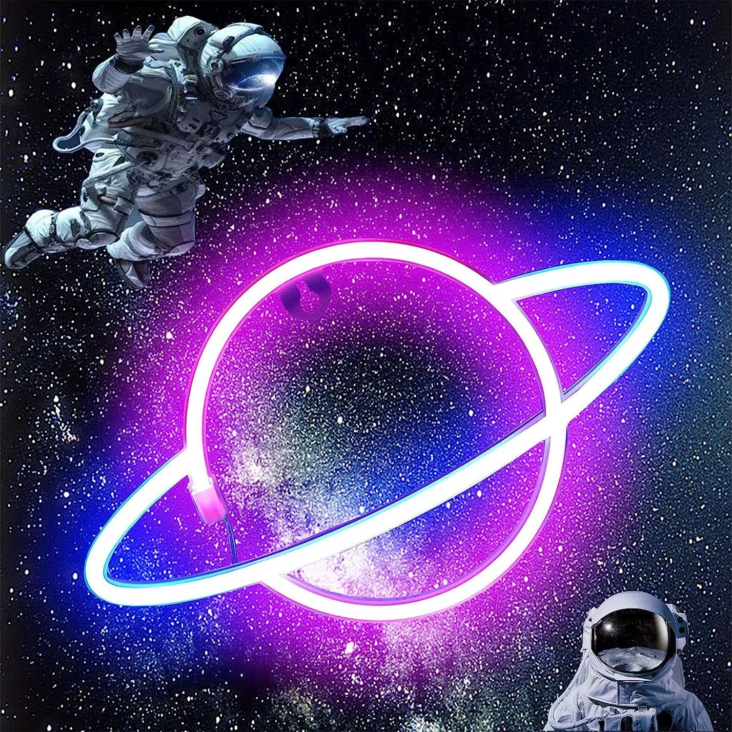Planet Neon Sign Pink Blue LED Bedroom Wall Light USB Battery
