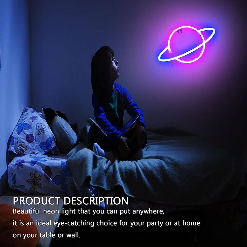 Planet Neon Sign Pink Blue LED Bedroom Wall Light USB Battery