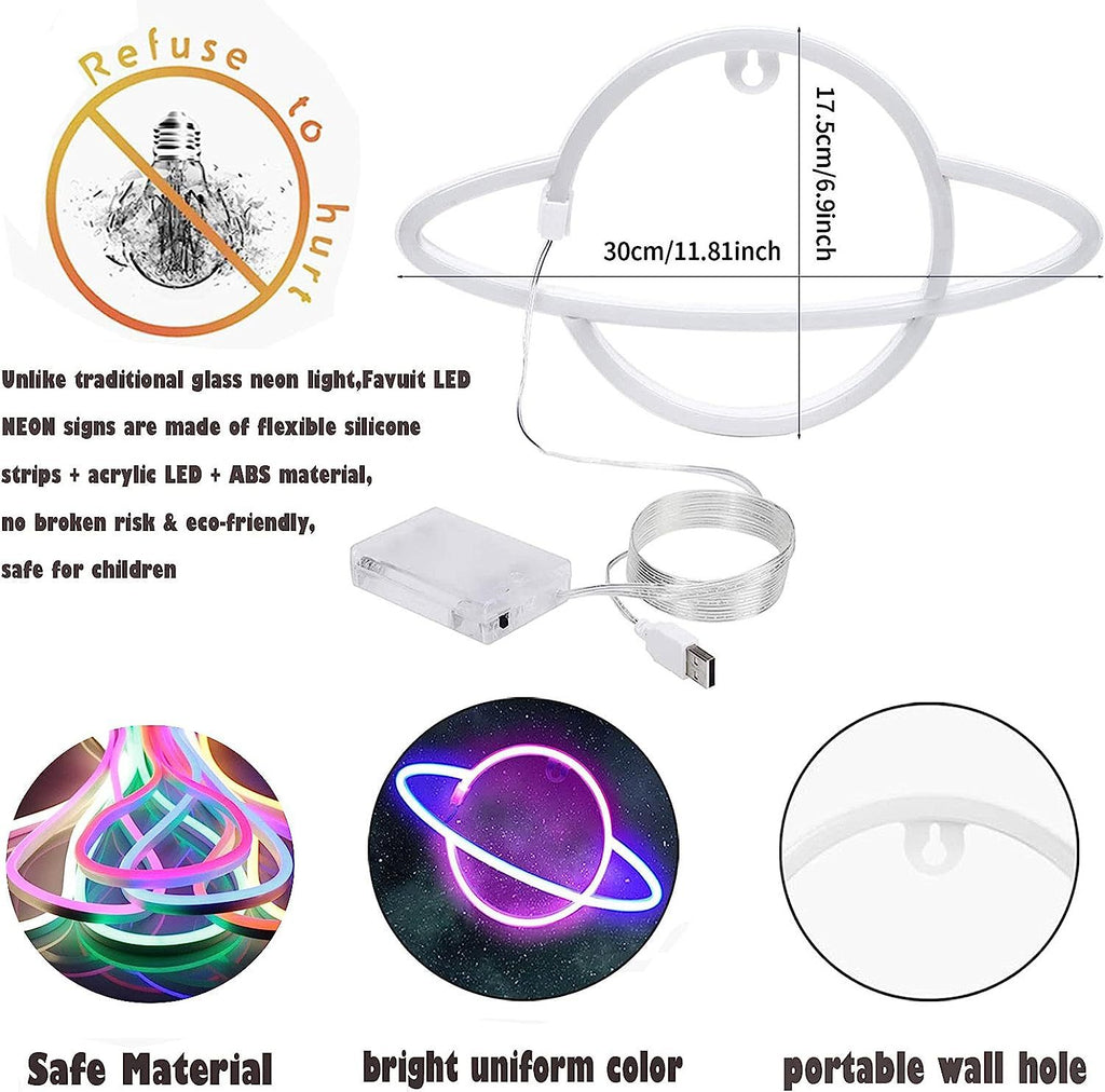 Planet Neon Sign Pink Blue LED Bedroom Wall Light USB Battery