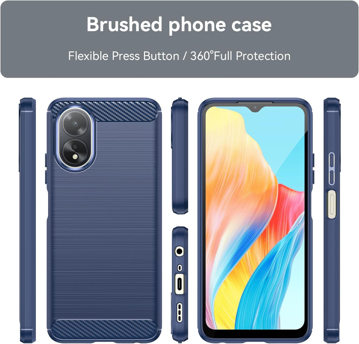 Oppo A18 Slim Fit Case Tough Gel TPU Rubber Cover BLUE