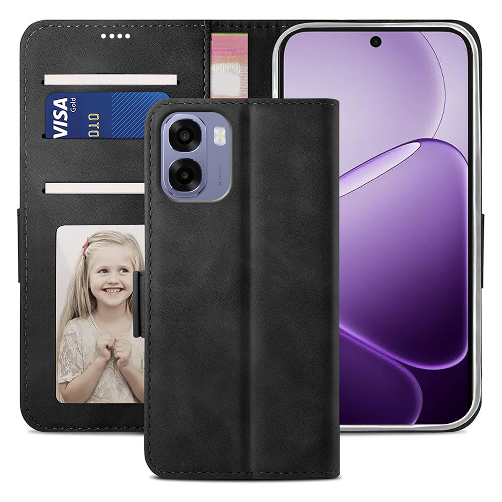 Oppo A6X 2026 Wallet Case Shockproof Full Body Protective Card Cover BLACK