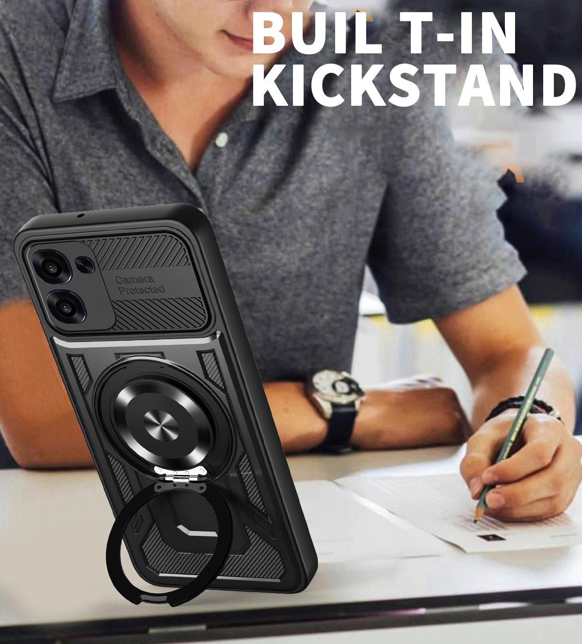 Oppo A6X 2026 MagSafe Magnetic Ring Case Kickstand Hybrid Cover BLACK