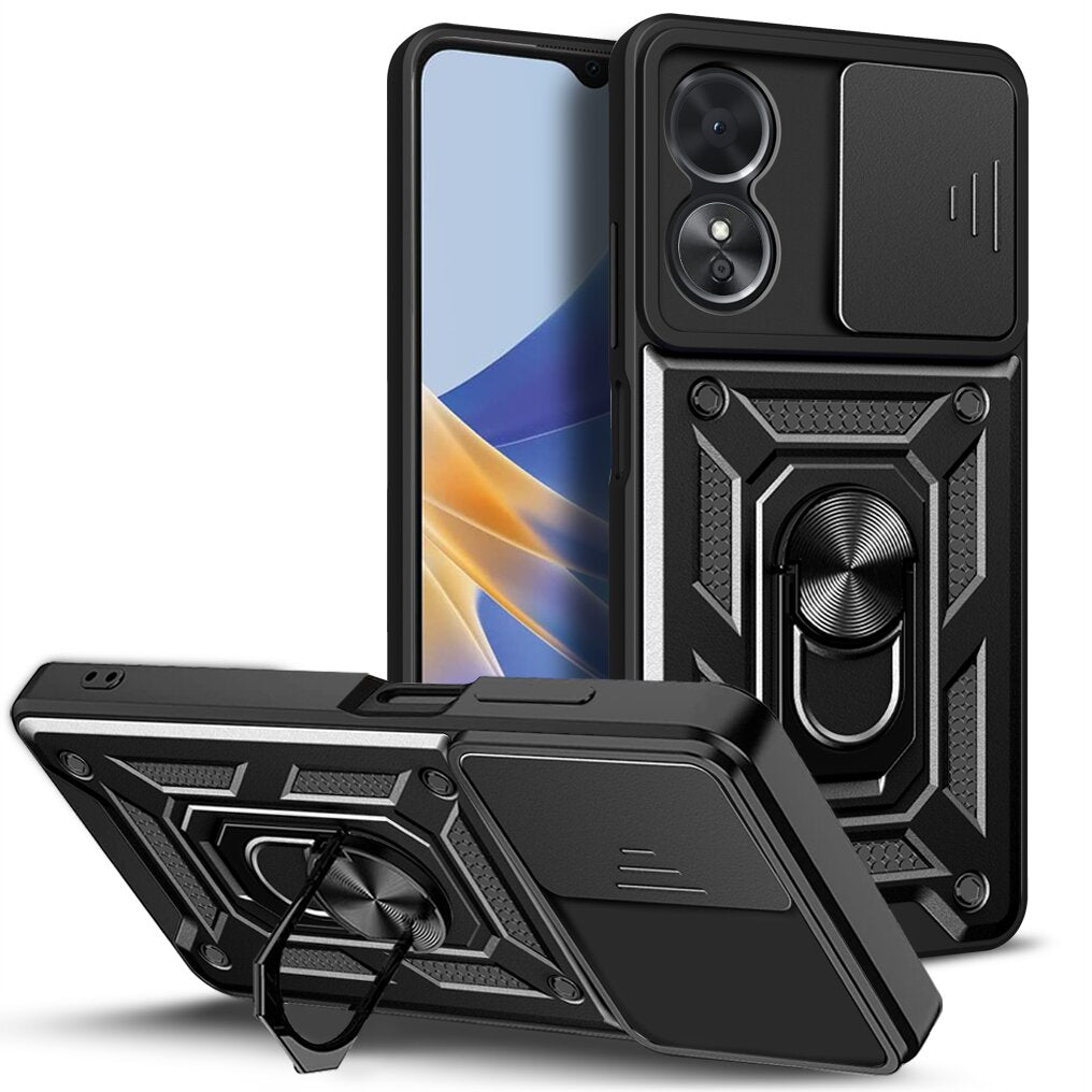 Oppo A17 Tough Case Shockproof Kickstand Cover BLACK