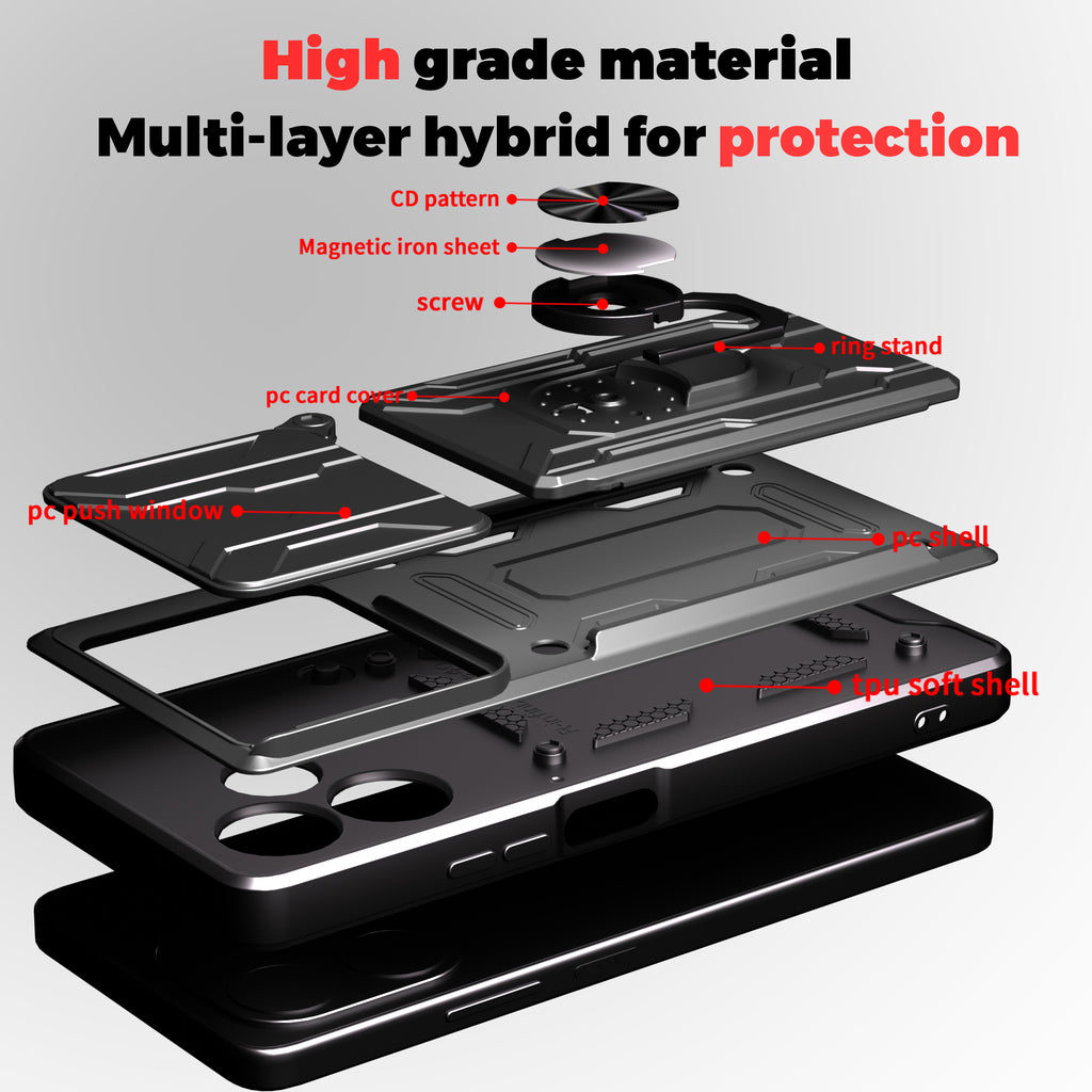 Oppo A5 Pro Rugged Shockproof Case Kickstand Card Cover BLACK