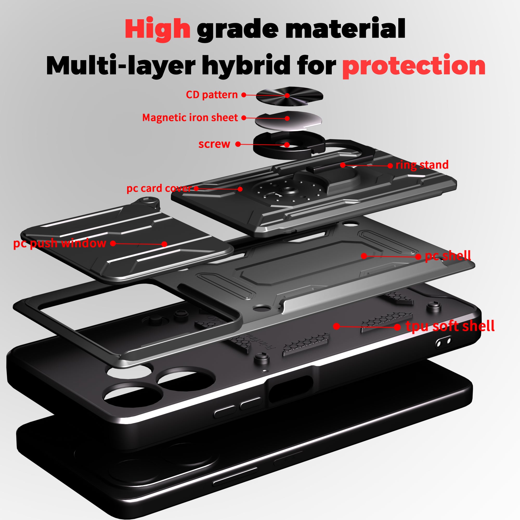 Oppo A5 Pro Rugged Shockproof Case Kickstand Card Cover BLACK