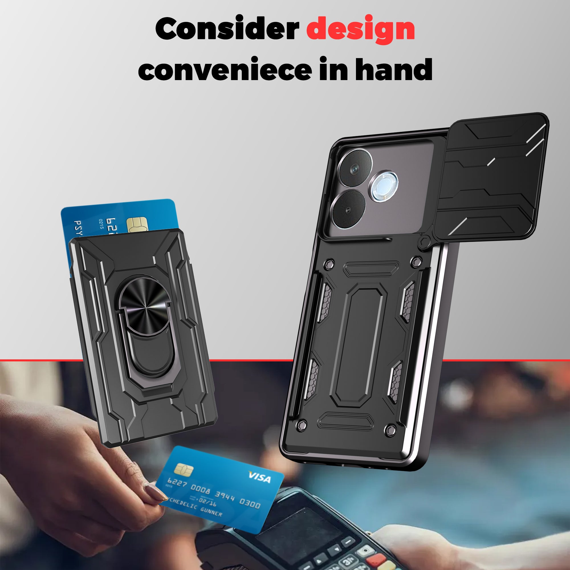 Oppo A5 Pro Rugged Shockproof Case Kickstand Card Cover BLACK