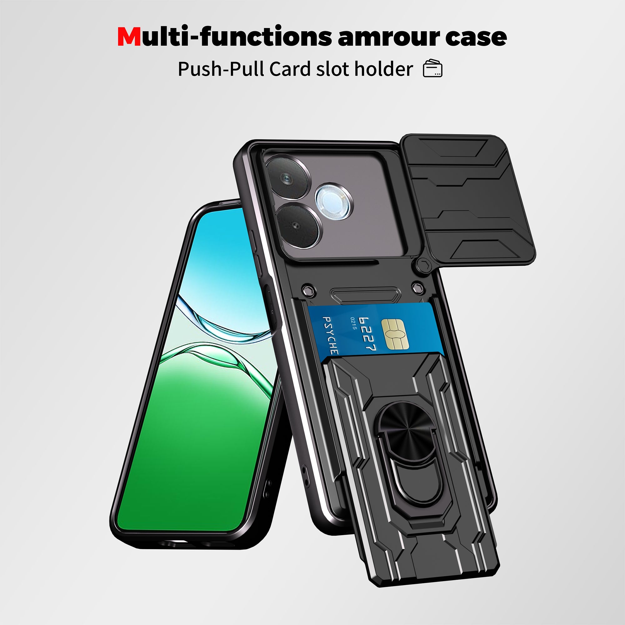 Oppo A5 Pro Rugged Shockproof Case Kickstand Card Cover BLACK