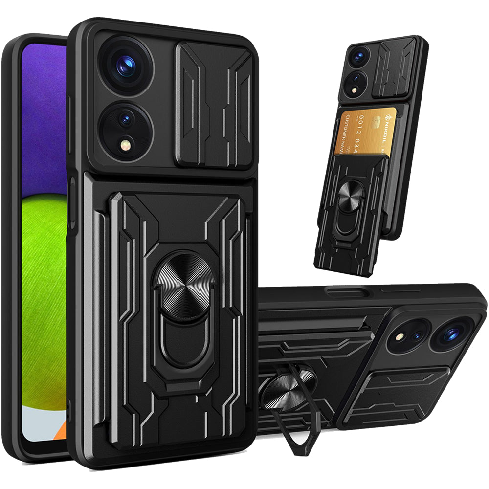 Oppo A78 4G Rugged Shockproof Case Kickstand Card Cover BLACK