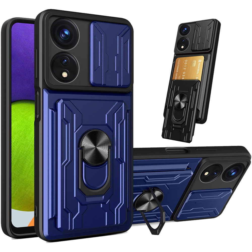 Oppo A17 Rugged Shockproof Case Kickstand Card Cover BLUE