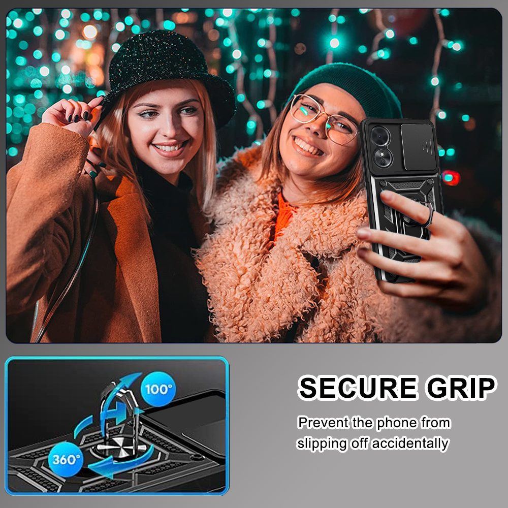 Oppo A78 5G Tough Case Shockproof Kickstand Cover BLACK