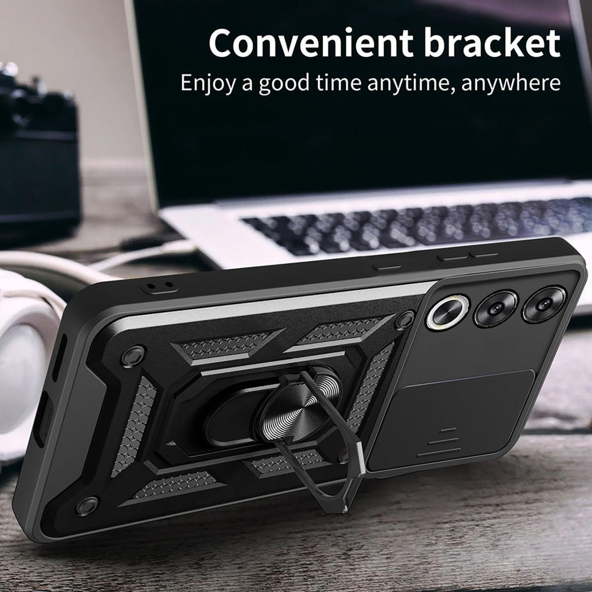 Oppo A80 Tough Case Shockproof Kickstand Cover BLACK
