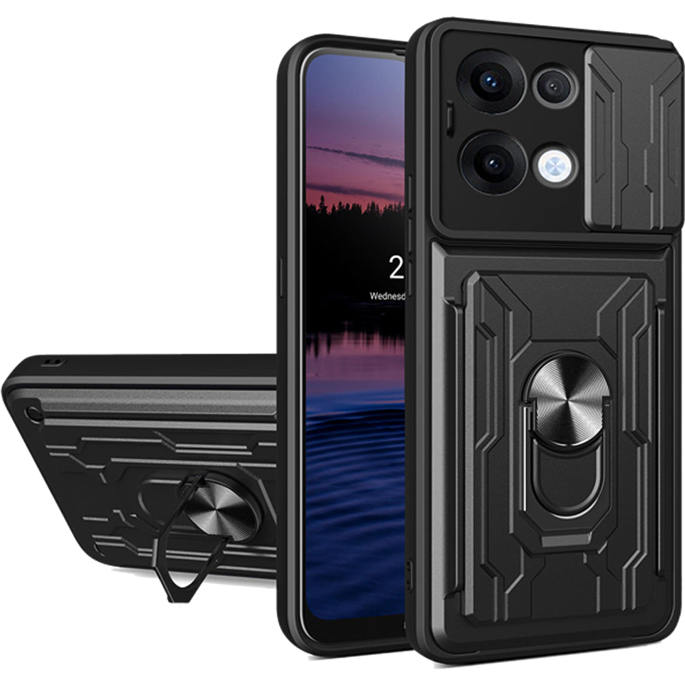 Oppo Reno 13 Rugged Shockproof Case Kickstand Card Cover BLACK