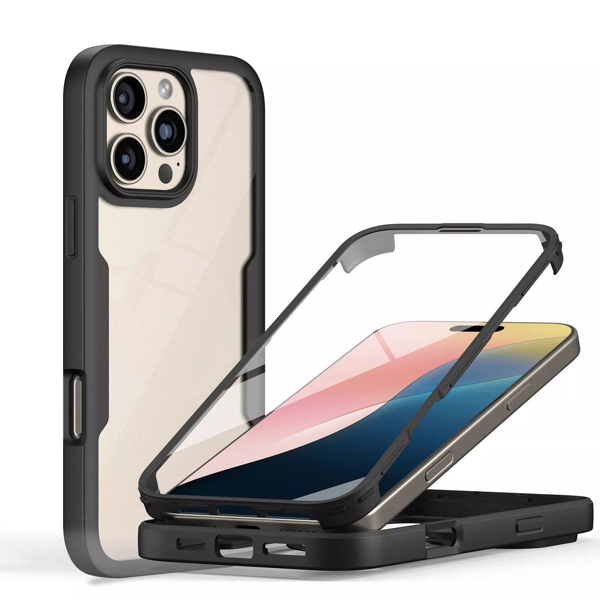 iPhone 16 Pro Case With Built-in Screen Protector BLACK