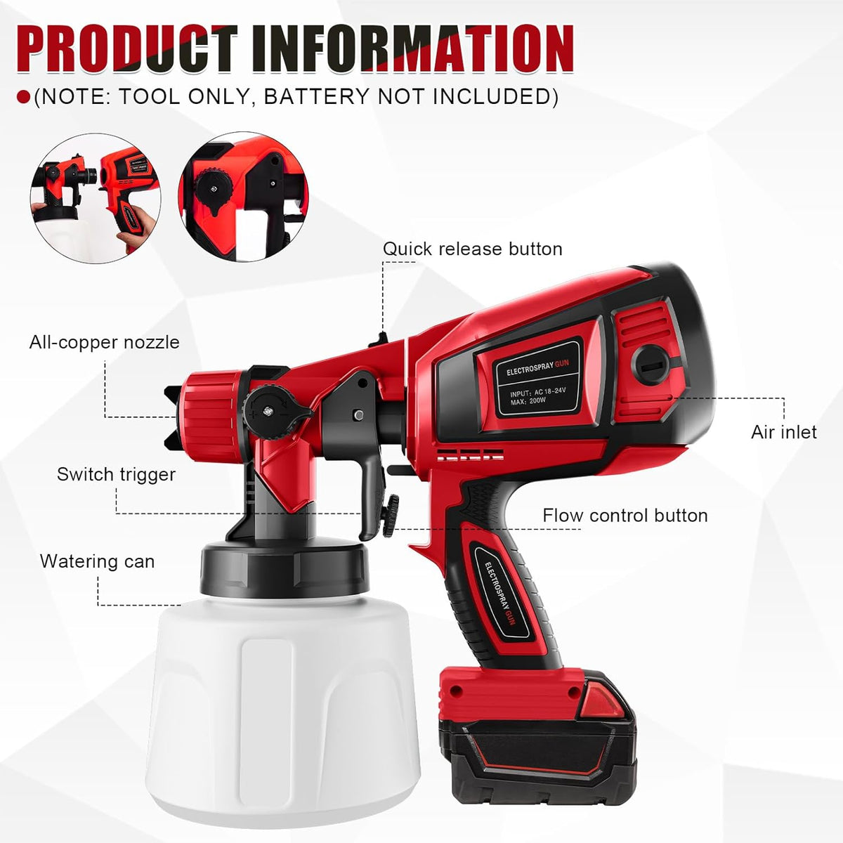 Cordless Spray Gun Paint Sprayer For Milwaukee Battery