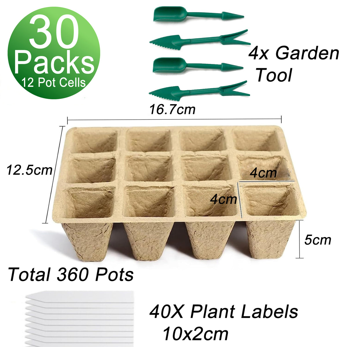 30Pcs Seed Trays 12 Cells Seed Starter Kit for Seeds Growing Starting