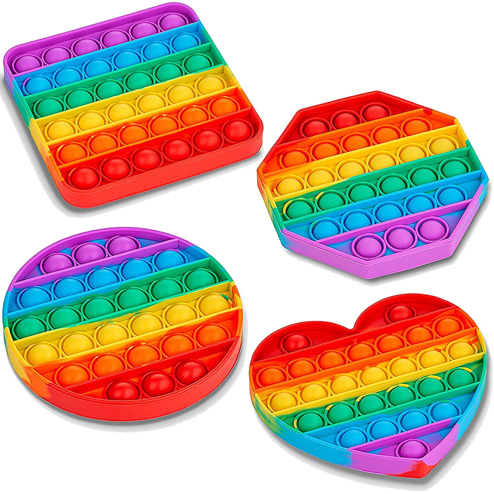 4 Pack Rainbow Pop It Fidget Toys Sensory Push Pop Bubble Set