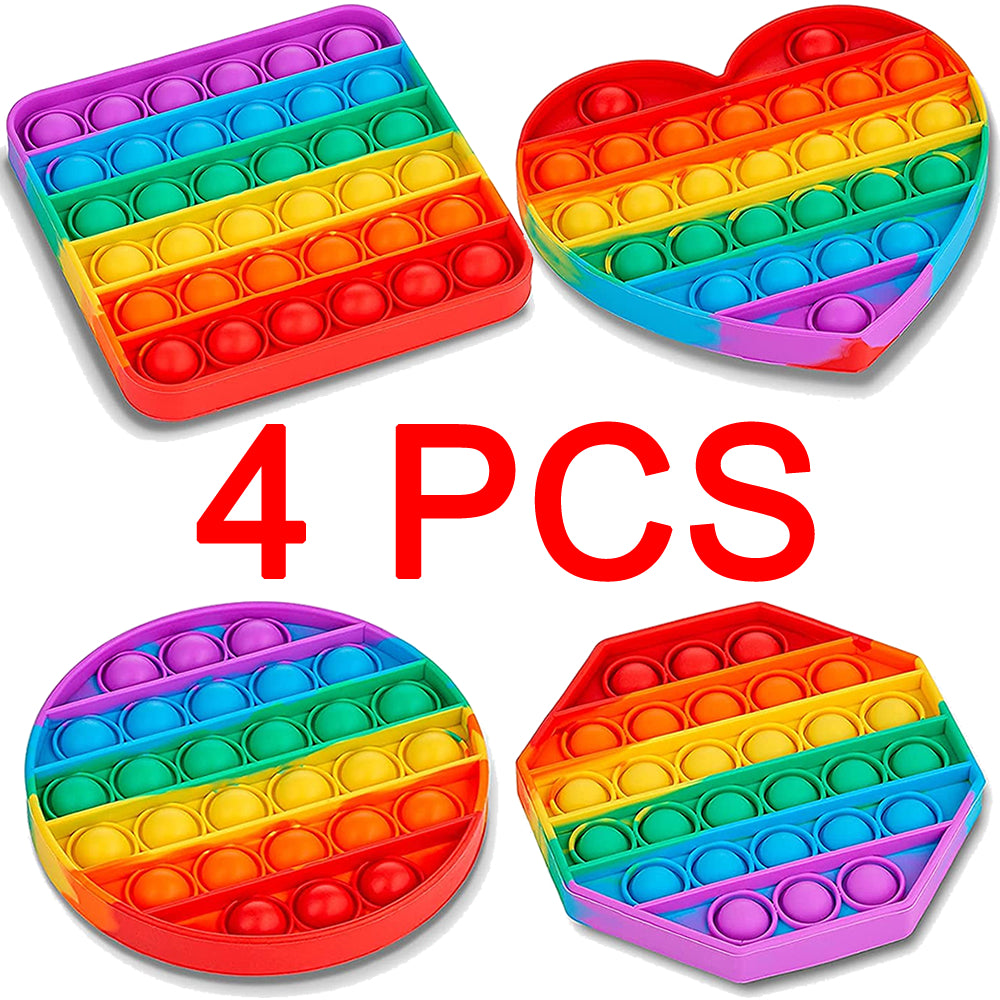 4 Pack Rainbow Pop It Fidget Toys Sensory Push Pop Bubble Set