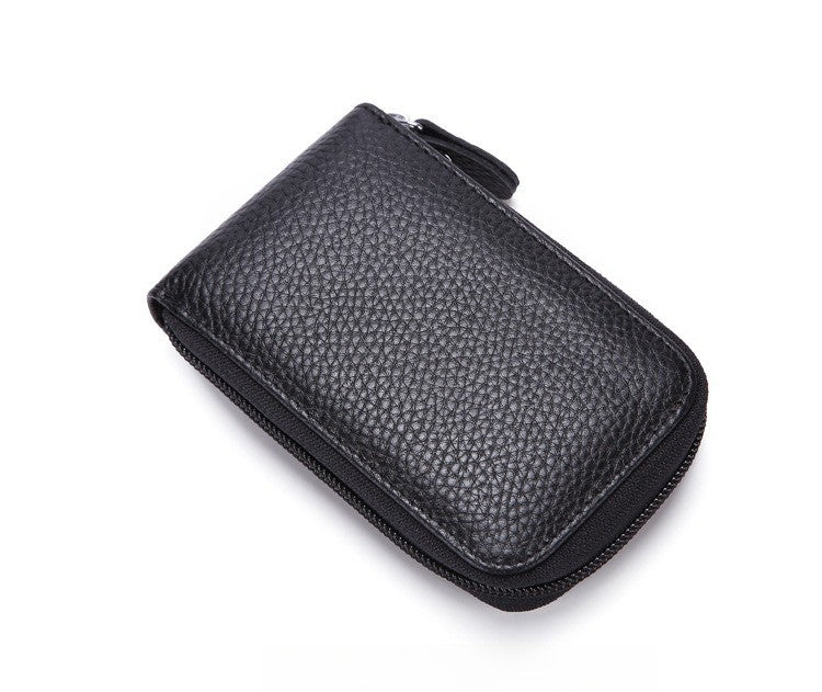 Leather RFID Blocking Zip Wallet Credit Card Holder [Black]
