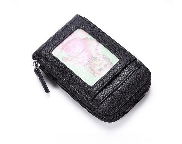 Leather RFID Blocking Zip Wallet Credit Card Holder [Black]