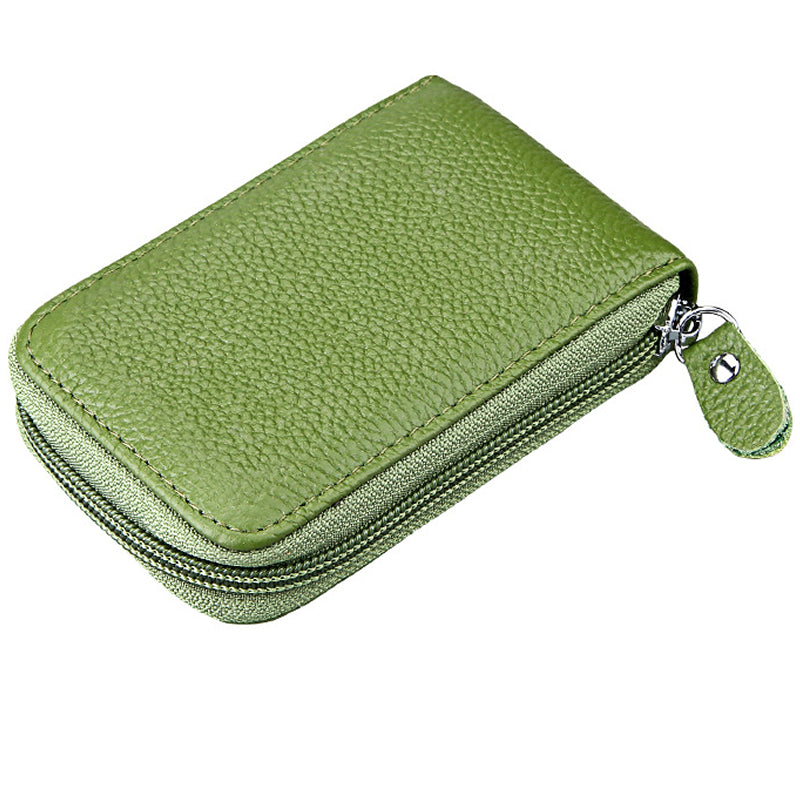 Leather RFID Blocking Zip Wallet Credit Card Holder [Green]